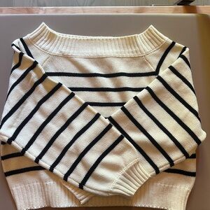 WeWoreWhat Cream & Black Striped Off‑Shoulder Sweater